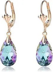 [EVEVIC] Austrian Crystal Teardrop Leverback Dangle Earrings for Women Fashion 14K Gold Plated Hypoallergenic Jewelry