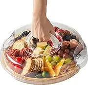 thetchry Charcuterie Board with Clear Lid,Travel Charcuterie Board with Single Compartment,Round Bamboo Portable Cheese Board for Outdoor Charcuterie,Snacks and More,White