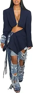[Akmipoem] Skirt Sets Women 2 Piece Outfits Cropped Blazer Open Front Jacket Asymmetrical Mini Skirt Casual Suit