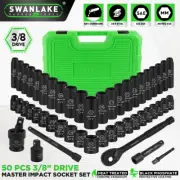 SWANLAKE 50Pc 3/8" Impact Socket Wrench Set SAE Metric w/t Extension Bar Adaptor