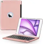 ONHI Ultra-Slim Wireless Keyboard Case for iPad Mini 4 / Mini 5, Durable Plastic Alloy Shell, Smart Folio Case with Auto Sleep/Wake Function, Silent Typing Experience (iPad Mini 4/5 Rose Gold)