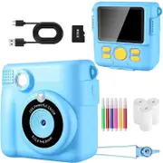 Instant Print Camera for Kids Zero Ink Print Photo Camera with 32G TF Card-Blue