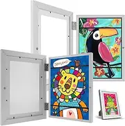 2Pcs Kids Art Frame A4 Front Opening Artwork Display Storage Frames with Stand Wooden Kids Art Display Frame for 100 Pictures Horizontal and Vertical Display for Crafts Drawing 3D Artwork(white)