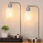 Industrial Touch Control Table Lamps Set 2 - Brushed Nickel Nightstand Bedside L
