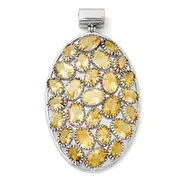 Sterling Silver Rhodium Plated Oval Citrine Pendant