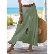 Women's Skirt Long Skirt Linen Skirts Straight Fashion coastalgrandmastyle Summer Maxi Skirts Solid Colored Split Vacation Office / Career Black White Navy B