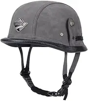 Retro Motorcycle Half Helmet German Style Leather Half Open Face Helmet DOT Approved Men & Women Scooter Half Shell Helmet for Street Cruiser Moped Jet Pilot
