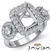 3 Stone Emerald Round Semi Mount Diamond Anniversary Ring 14k White Gold 1.1Ctw