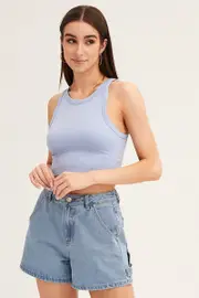 Sky Blue Tank Top Sleeveless Crew Neck Seamless - Size S, Women's Tank