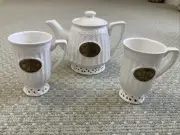 Bone China Tea Set 3 Pieces, 7” Teapot 5” Mugs Vintage Retro Look NEW