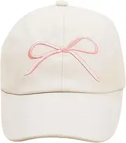 [ACTLATI] Kids Baseball Hat Visor, Bow Tie Baseball Cap, Little Girls High Ponytail Sun Hat, Embroidered Beach Hat 3-8 Years
