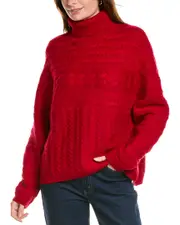 Forte Cashmere Luxe Cable Turtleneck Wool & Cashmere-Blend Sweater Red