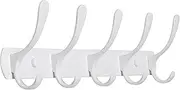 SKOLOO Coat Rack Wall Mount - Modern, Metal Wall Coat Rack with 5 Hooks, Sturdy Wall Hook Rack Rail for Hanging Coat, Jacket, Clothes, Hat, White