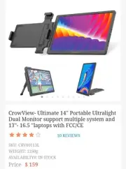 ELECROW Laptop Screen Extender 14 Inch Portable Monitor 13”-16.5”) CrowView Dual
