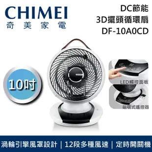 【CHIMEI 奇美】 DF-10A0CD 10吋 DC節能 3D擺頭 遙控觸控循環扇 台灣公司貨