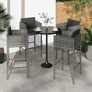 Bar Stools 4 pcs with Cushions Grey Poly Rattan,Poly Rattan Bar Stools with Cushions for Outdoor Use Set of 4 Patio Chair