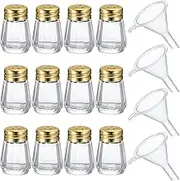 12 Pcs Cube Shape Mini Salt and Pepper Shakers Bulk 0.5 oz Small Cube Glass Spice Shaker with Plastic Mini Funnels for Wedding Kitchen Restaurant Travel Camp Party (Golden)