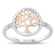 Rose Gold Plated Tree of Life Cutout Ring .925 Sterling Silver Sizes 4-12