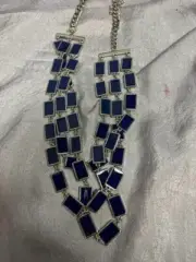 CHARMING CHARLIE SILVERTONE & BLUE SQUARES ADJUSTABLE NECKLACE- NEW WITH TAG