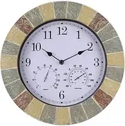 Garden Clocks Outdoor Waterproof, with Temperature and Humidity Outdoor Clocks for The Garden Wall Mounted Waterproof Moistureproof and Dustproof Outside Clock Resin Round 14 Inche