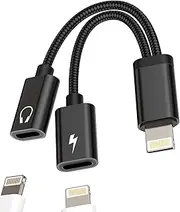 iPhone Headphone Adapter Apple MFI Certified Dongle (2in1) Dual Lightning Jack Adaptador Audio Charger Connector Aux Splitter for 14 13 12 11 Pro Max X Xr Xs Se 7 8 Plus Ipad Music Charging ip-2L