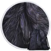 Black Magic Horse Fine Art Round Beach Towel