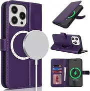 for iPhone 13 Pro Max Case Magsafe Charge Wallet Magnetic Leather Cover with Card Holders SunYoo Case Pour Femmes Portefeuille 騁ui Coque Porte Feuille for iPhone 12 Pro Max Flat-Purple