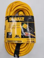 NEW Dewalt Extension Cord 50' 12/3 SJTW Heavy-Duty Locking Yellow Dual Lighted