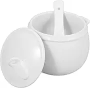 BIUDECO Ml Ceramic Stew Pot Soup Bowl Spoon Steaming Abalone Soup Bowl for Dessert White