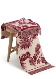 Desmond & Dempsey Floral-intarsia Fringed Wool Blanket - Red ONE SIZE