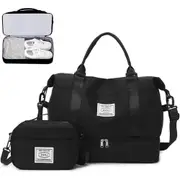 2Pcs Set 35L Travel Duffel Bag Crossbody Bag Shoulder Handbag for Women Men with Shoe Compartment