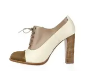 Womens Paul Andrew Broadway Sable Ivory Leather Ankle Booties Cap Toe Size 38.5
