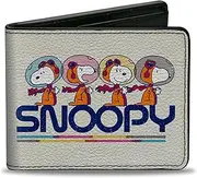 [Buckle-Down] Peanuts Wallet, Bifold, Peanuts Astronaut Snoopy Launch Poses White Multi Color, Vegan Leather, White, 4.0" x 3.5", Casual