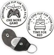 Decision Coin Stainless Steel Double Sided Coin with PU Leather Case Novelty Coin One More Game/Go to Bed Pocket Hug Coin Decision Maker Coin Gifts for Boyfriend Girlfriend