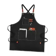 Cross-Back Chef Aprons for Men Women with Pockets,Cotton Canvas Black