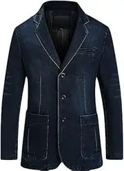 [HEYDHSDC] Blazers Jacket Men Casual Denim Slim Pocket Splicing Coat Men's Long Sleeve Single-Breasted Turn-Down Collar Blazers Jacket