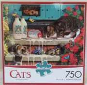 Buffalo Games 750 Piece Puzzle CATS DOORSTEP RAIDERS Cat Kittens milk chipmunk