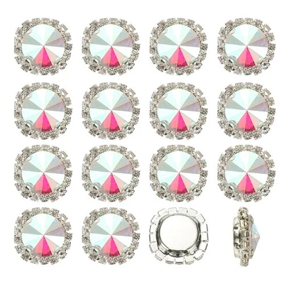 16Pcs Rhinestone Buttons, Flatback Sew on Rhinestones, Ab Color