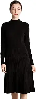 [Zozogag] Women Dress 100% Goat Cashmere Knitted Pullover Winter Long Dresses Ladies Solid Pashmina Knitwear 6Colors Girl Dress