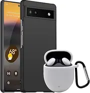 [Miimall] [1+1 Pack] Compatible with Google Pixel 6A Case + Google Pixel Buds A Case, PC Case Ultra-Thin Anti-drop Cover for Pixel 6A, Silicone Cover with Keychain Case for Pixel Buds A-Black+White