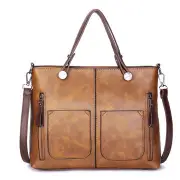 Women Retro Solid Tote Bag Dating Soft PU Leather Large Capacity Handbag Crossbody Bag