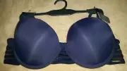 NWT MSRP $30 Vince Camuto Bra Padded Sexy Mesh Back Push Up Navy Underwire 34 C