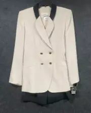 Women's KASPER for ASL 2-Piece Ivory Business Suit Blazer Skirt Petite 4 Lined