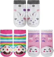 [PUPPET] Baby Girl Rattle Socks Set for 0-6 Months 3-Pack Cute Infant Socks with Plush Bunny Design