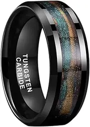 [TUTISS] 8mm Black Tungsten Rings for Men Women Flowing Sand Inlay Fashion Engagement Promise Wedding Band Beveled Polished Shiny Comfort Fit