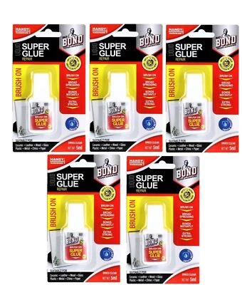 5x Brush On Liquid Super Glue Quick Dry High Strength Handy Hardware - 5ml