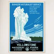Galrie Vintage 1938 Yellowstone National Park Travel Poster Featuring Old Faithful Geyser, Wood Frame, A4 21 x 30cm (8 x 12inch)