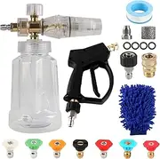 NewBEP High Pressure Washer Short Gun, Foam Cannon Kit with 1/4 Inch Quick Connector, 5000 PSI, Aluminium Alloy, for Car Wash, Snow Foam Lance, 7 Colour Nozzles