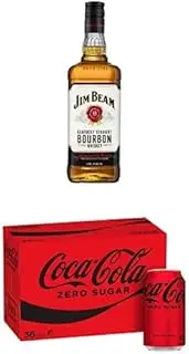 Jim Beam White Label Bourbon 1L & Coca-Cola No Sugar Soft Drink Multipack Cans 36 x 375mL