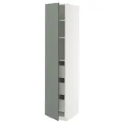 METOD / MAXIMERA high cabinet with drawers, white/Nickebo matt grey-green, 40x60x200 cm
